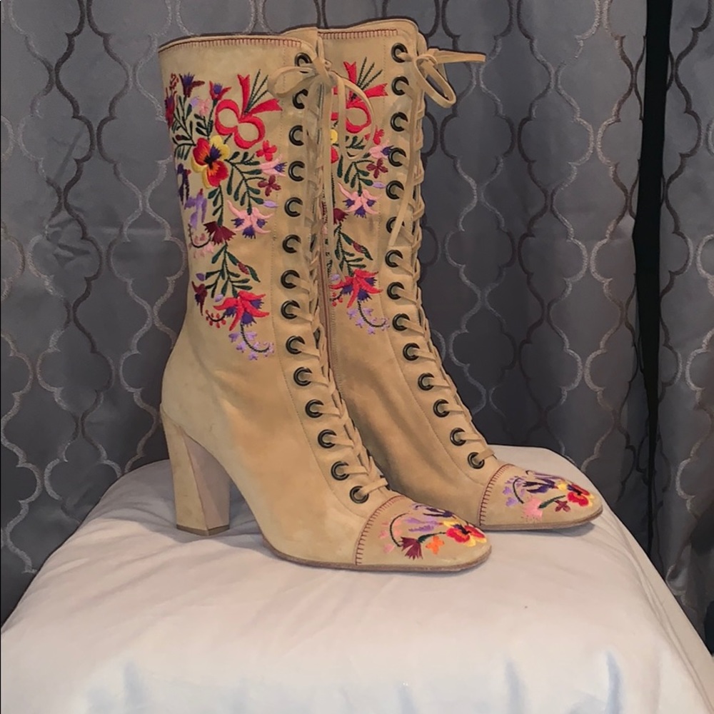 Miu Miu Embroidered Suede Boots